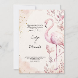 Rosa Flamingo Aquarell Gold Hochzeit Einladung