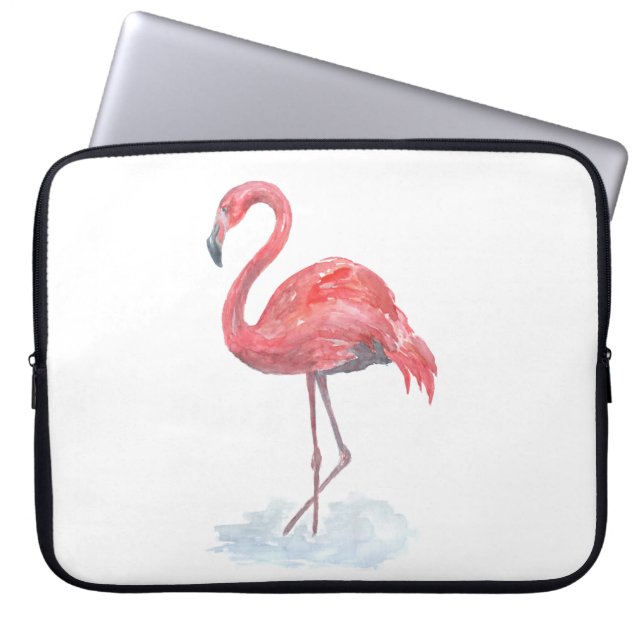 Rosa Flamingo, Aquarell. Laptopschutzhülle (Vorderseite)