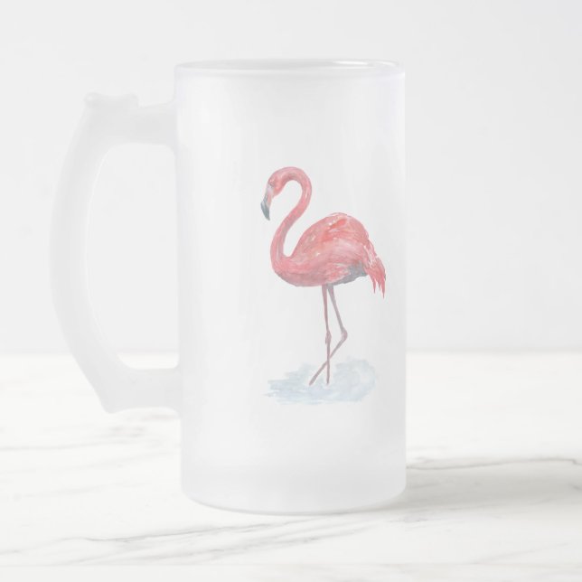 Rosa Flamingo, Aquarell. Mattglas Bierglas (Links)