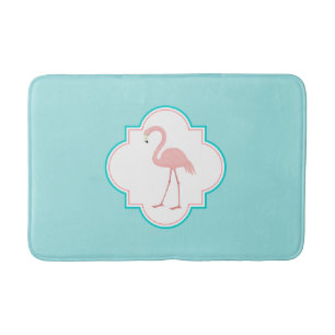 Rosa Flamingo auf Aqua-Hintergrund Badematte