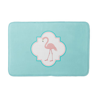 Rosa Flamingo auf Aqua-Hintergrund Badematte