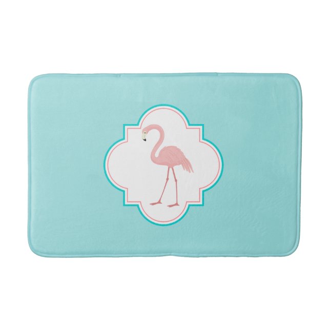 Rosa Flamingo auf Aqua-Hintergrund Badematte (Vorderseite)