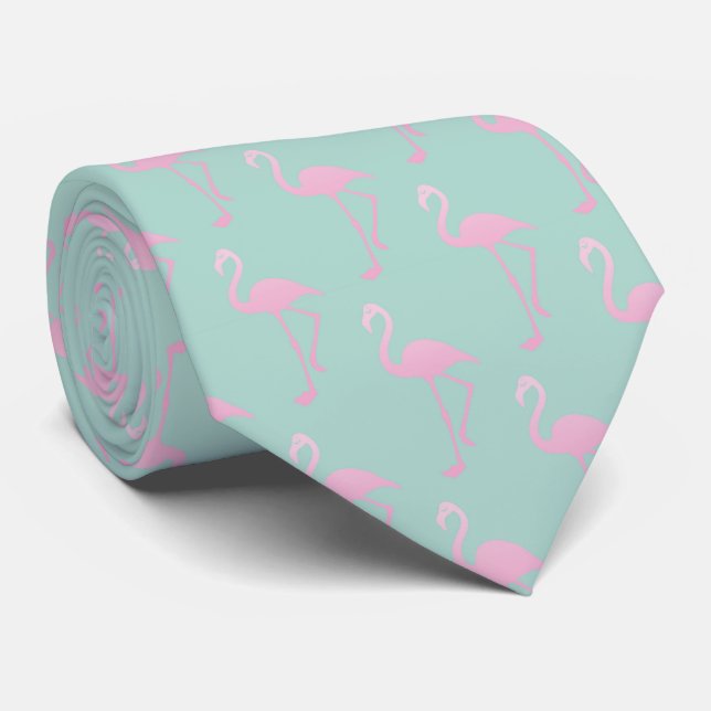 Rosa Flamingo auf aquamarinem nahtlosem Muster Krawatte (Gerollt)