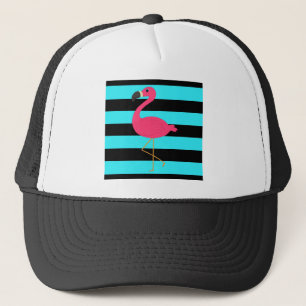Rosa Flamingo auf aquamarinem und Schwarzem Truckerkappe