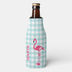 Rosa Flamingo auf der Gingham-Flasche cooler Flaschenkühler