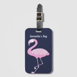 Rosa Flamingo auf dunkelblau mit Namen Gepäckanhänger