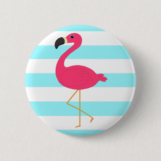 Rosa Flamingo auf hellen aquamarinen Streifen Button