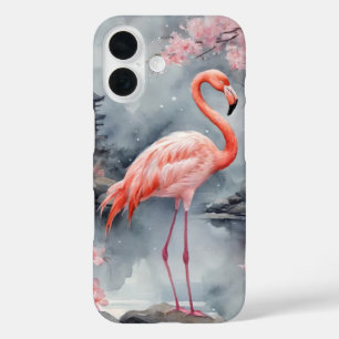 Rosa Flamingo auf japanischem Seesee Tinte Abdecku iPhone 16 Hülle