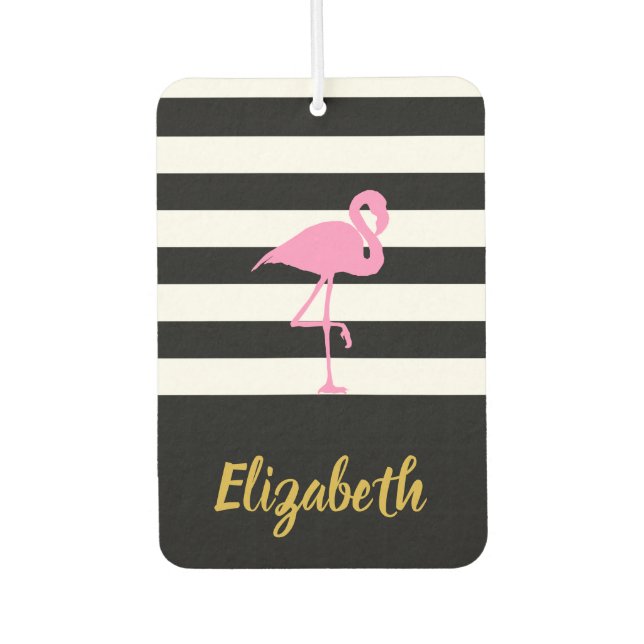 Rosa Flamingo auf Schwarz und Weiß Autolufterfrischer (Vorderseite)