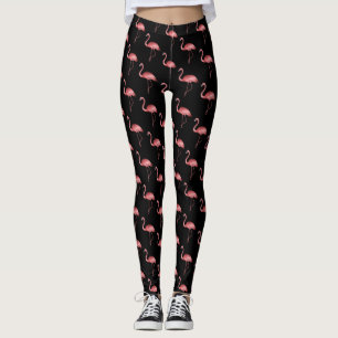 Rosa Flamingo auf schwarzem Hintergrund Leggings