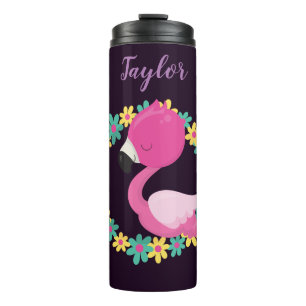 Rosa Flamingo auf tiefem lila Hintergrund Thermosbecher