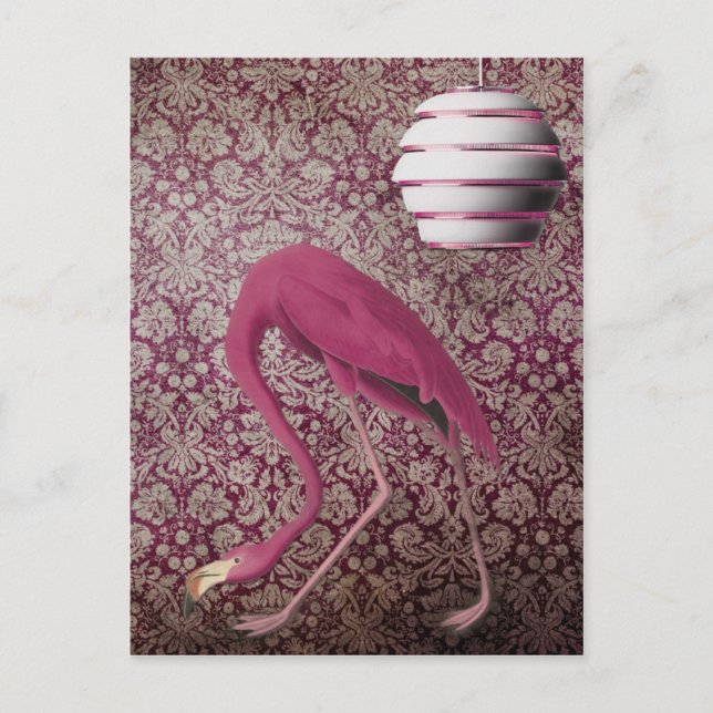 Rosa Flamingo auf Vintagem Tapete Postkarte (Vorderseite)