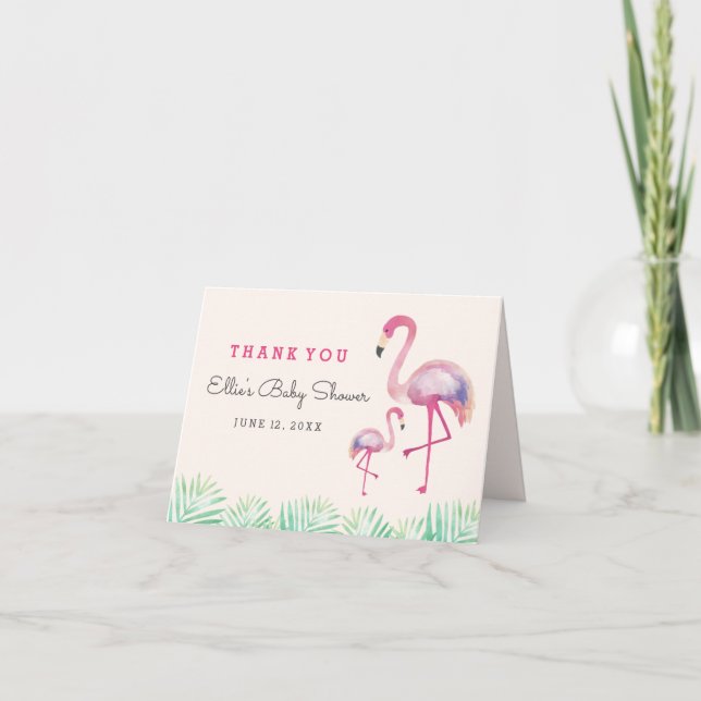 Rosa Flamingo-Babyparty danken Ihnen Dankeskarte (Vorderseite)
