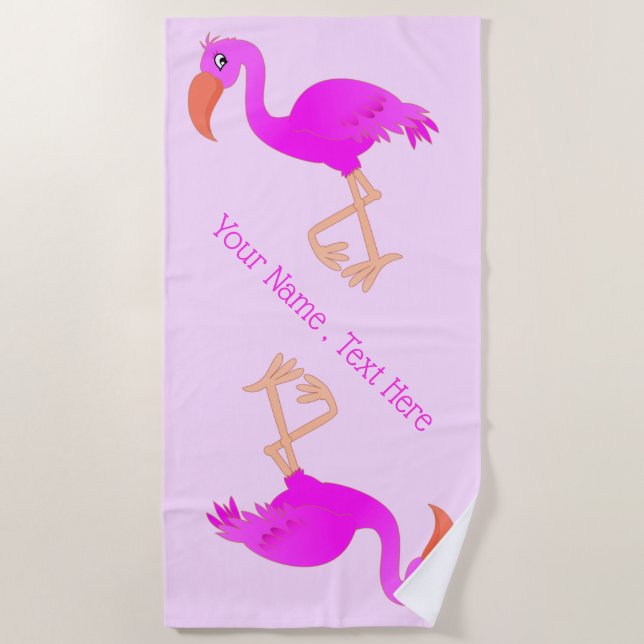 Rosa Flamingo Beach Handtuch mit einem benutzerdef (Vorderseite)