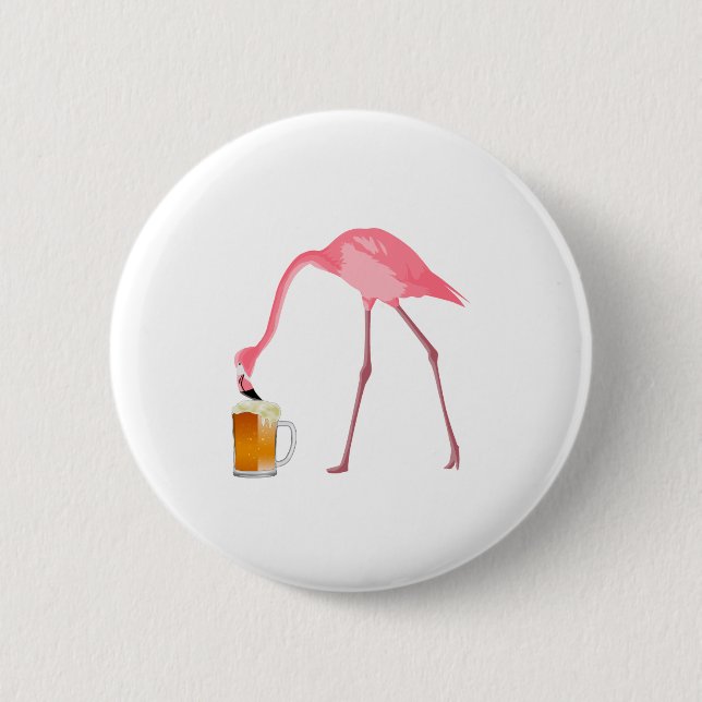 Rosa Flamingo-Bier-Liebhaber Button (Vorderseite)