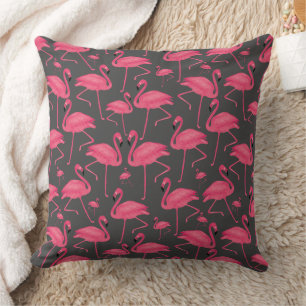 Rosa Flamingo Bird Wasserfarbe auf dunkelgrauem De Kissen