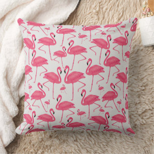 Rosa Flamingo Bird Wasserfarbe auf Light Gray Desi Kissen