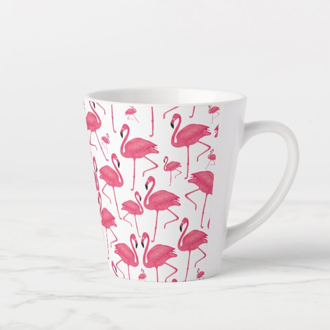 Rosa Flamingo Bird Wasserfarbe Weißes Design Milchtasse (Rechts)