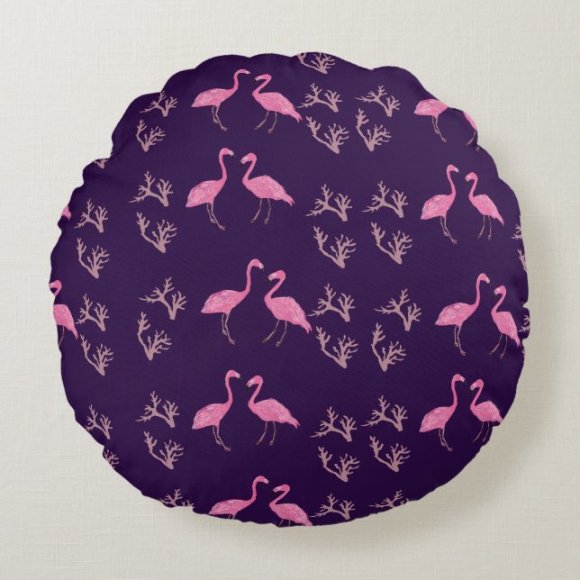 Rosa Flamingo Birds Rundes Kissen (Vorderseite)