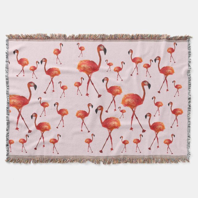 Rosa Flamingo Birds Throw Blanket Decke (Vorderseite)
