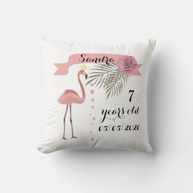 Rosa Flamingo , Blätter aus Palmen, für Mädchen Kissen (Vorderseite)