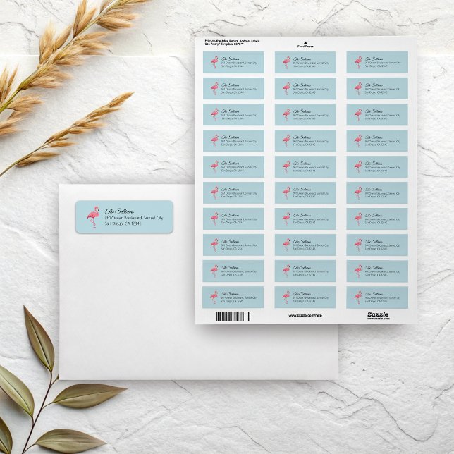Rosa Flamingo Blau Rücksendeadresse (Pink flamingo on blue return address labels)