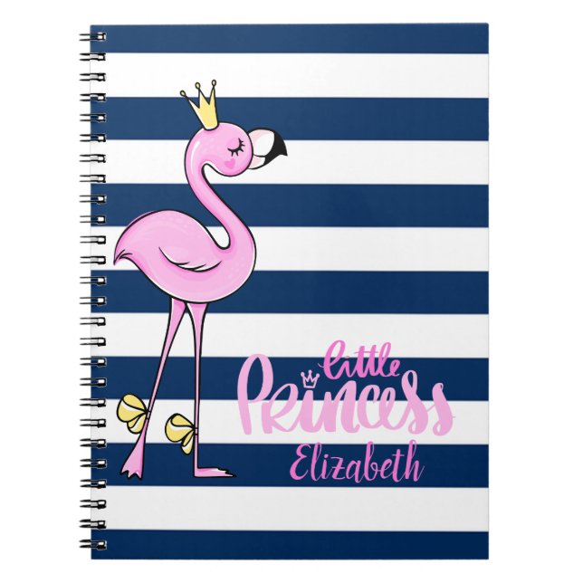 Rosa Flamingo, blaue Streifen, kleine Prinzessin Notizblock (Vorderseite)