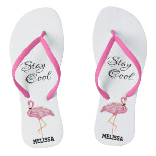 Rosa Flamingo Bleibe Coolen Sommer Name Niedlich S Flip Flops