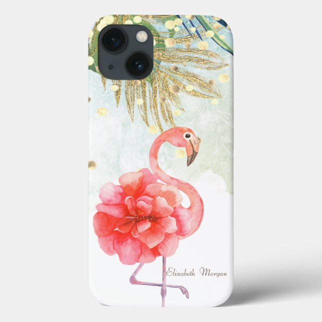 Rosa Flamingo-Blume, Gold Confetti Palm Leaf Case-Mate iPhone Hülle (Rückseite)