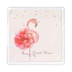 Rosa Flamingo-Blume, Goldfetti Acryl Tablett
