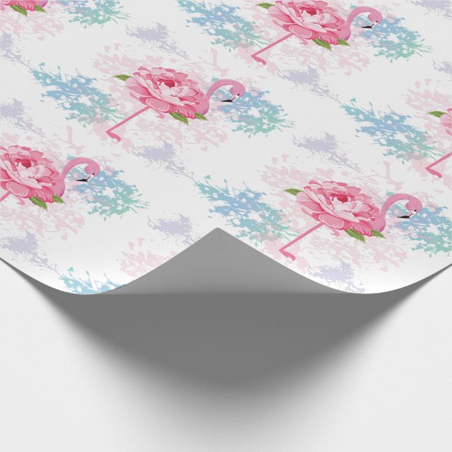 Rosa Flamingo Blumendesign Geschenkpapier (Ecke)