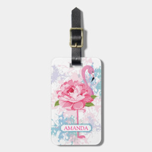 Rosa Flamingo Blumendesign Personalisiert Gepäckanhänger