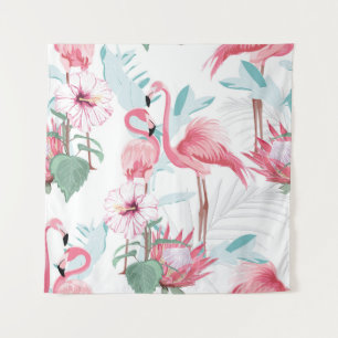 Rosa Flamingo: Exotische Blume Nahtlos. Wandteppich
