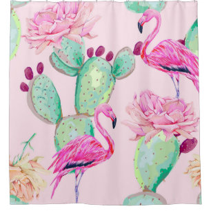 Rosa Flamingo, exotische Vögel, sanfte Blume, Rose Duschvorhang