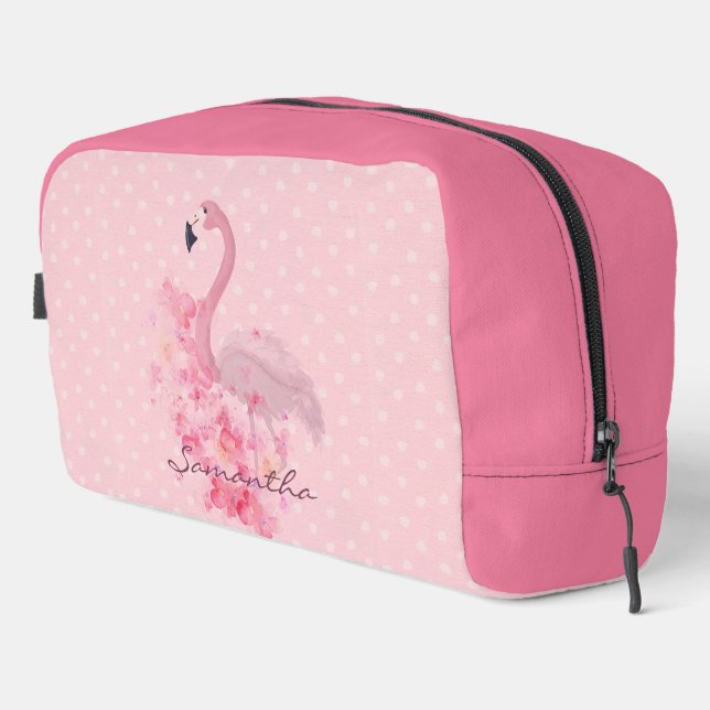 Rosa Flamingo Floral und Punkte genannt Waschbeutel (Rechte Ecke)