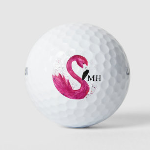 Rosa Flamingo Girly Tropical Bird Beach Monogram Golfball