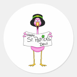 Rosa Flamingo glücklich st mit Patricks Tag Runder Aufkleber