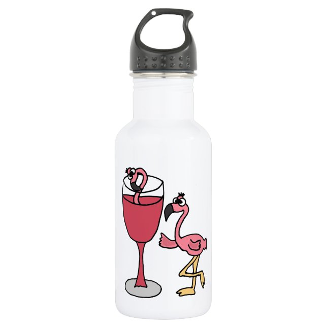 Rosa Flamingo herein Rosewein-Glas Edelstahlflasche (Vorderseite)