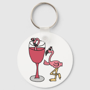 Rosa Flamingo herein Rosewein-Glas Schlüsselanhänger