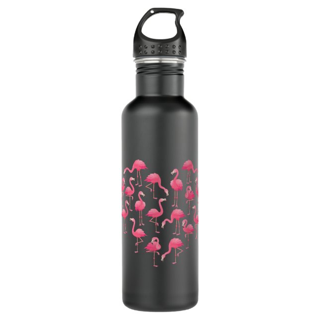 Rosa Flamingo Herzliche Liebe für Frauen Kinder Ni Edelstahlflasche (Vorderseite)