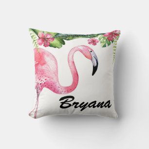 Rosa Flamingo & Hibiskus Tropische Blumen Sommer Kissen