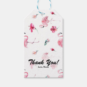 Rosa Flamingo & Hibiskus Tropisches Gastgeschenk Geschenkanhänger