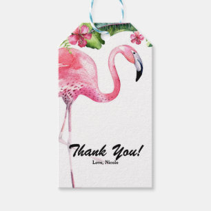 Rosa Flamingo & Hibiskus Tropisches Gastgeschenk Geschenkanhänger