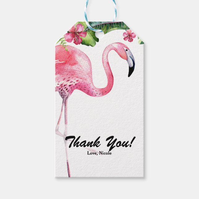 Rosa Flamingo & Hibiskus Tropisches Gastgeschenk Geschenkanhänger (Vorderseite)