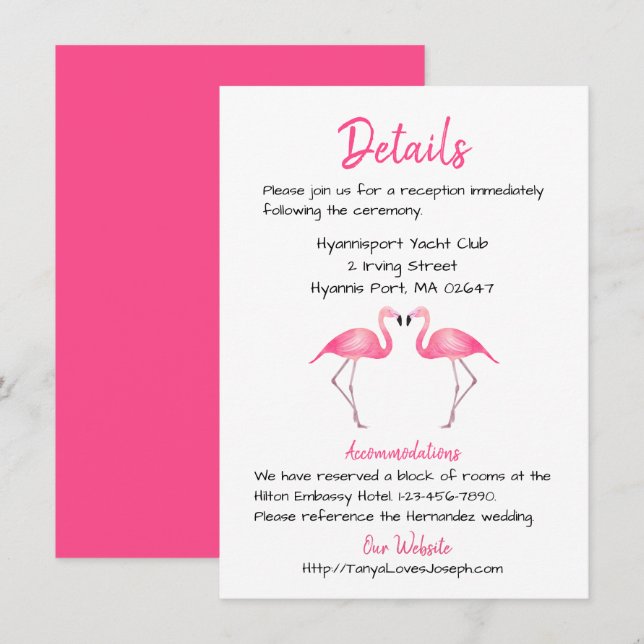 Rosa Flamingo Hochzeitsdetails Tropischer Sommer L Einladung (Vorne/Hinten)