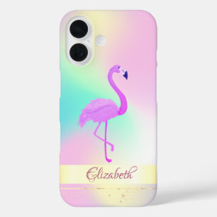 Rosa Flamingo Holografischer Ombre iPhone 16 Hülle