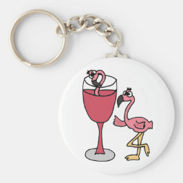 Rosa Flamingo im Blush Weinglas Schlüsselanhänger