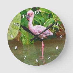 Rosa Flamingo in dem See Runde Wanduhr