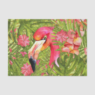 Rosa Flamingo in der Palme und in Monstera Seidenpapier