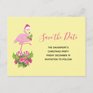 Rosa Flamingo in der Weihnachtsmannmütze Save the  Einladungspostkarte
